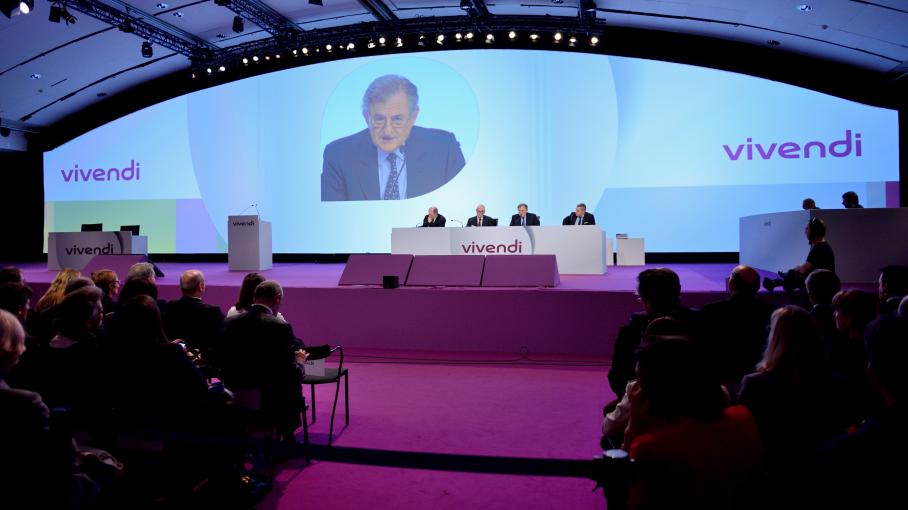 Le pr&eacute;sident du conseil de surveillance de Vivendi, Jean-Ren&eacute; Fourtou, lors de l'assembl&eacute;e g&eacute;n&eacute;rale du groupe, le 30 avril 2013, &agrave; Paris.