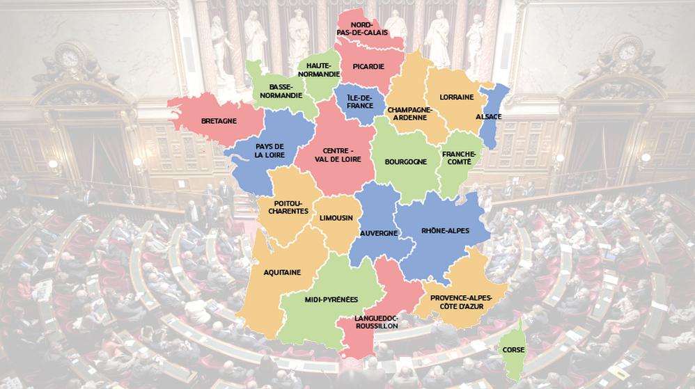 La commission sp&eacute;ciale du S&eacute;nat charg&eacute;e de la r&eacute;forme territoriale a dessin&eacute; une nouvelle carte des r&eacute;gions, le 21 octobre 2014.