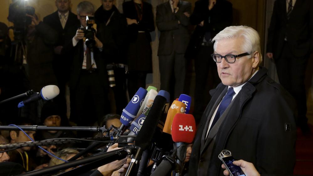 Le ministre des Affaires étrangères allemand, Frank-Walter Steinmeier, au cours d'une conférence de presse à Berlin, le 21 janvier 2015.