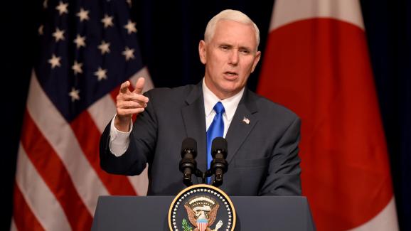 Le vice-président américain Mike Pence lors d\'un discours à Tokyo (Japon), le 19 avril 2017. &nbsp; &nbsp;&nbsp;