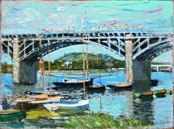 Claude Monet. Le pont d&rsquo;Argenteuil, 1874. Huile sur toile ; 89,8 x 81,4 cm. Munich, Neue Pinakothek, Bayerische. Staatsgem&auml;ldesammlungen, 1912 im Rahmen der Tschudi-Spende erworben.