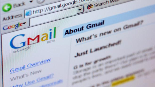 Capture d'&eacute;cran de la page d'accueil de Gmail, le service de messagerie de Google.&nbsp;