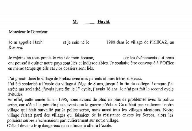 exemple lettre demande d'asile gratuite