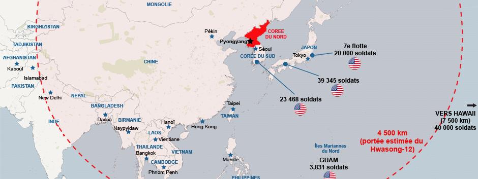 corée du nord sur la carte du monde Carte Ou Se Trouvent Les Forces Militaires Americaines A Portee De Tir Des Missiles Nord Coreens corée du nord sur la carte du monde