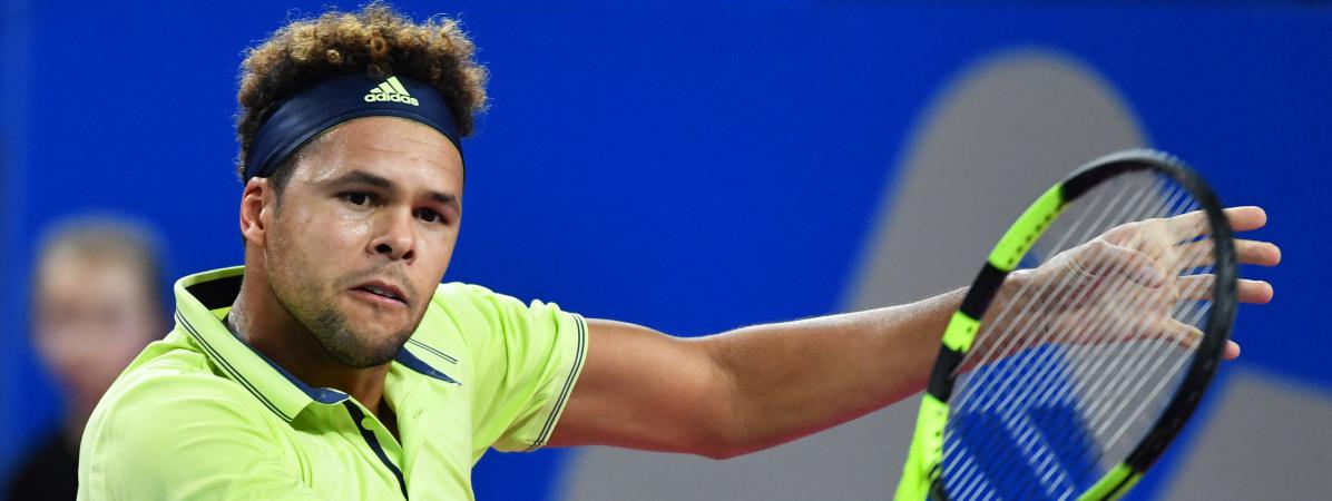 Jo-Wilfried Tsonga lors de l\'Open de tennis de Montpellier, le 10 février 2018.