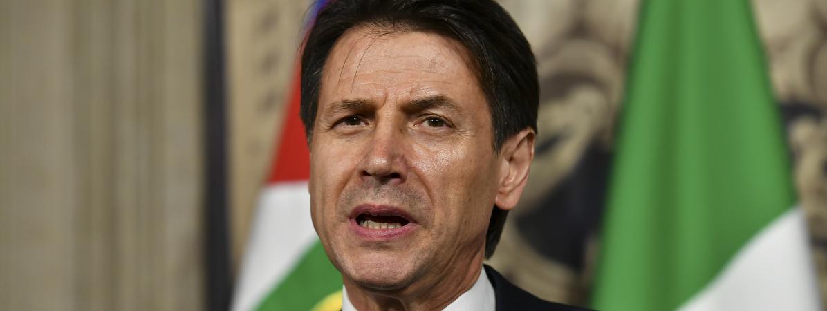 Giuseppe Conte lors d\'une conférence de presse au palais présidentiel du Quirinale, à Rome (Italie), le 27 mai 2018.