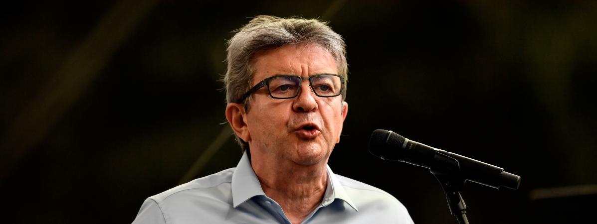 Jean-Luc Mélenchon donne un discours à l\'université d\'été de la France insoumise à Marseille (Bouches-du-Rhône), le 25 août 2018.