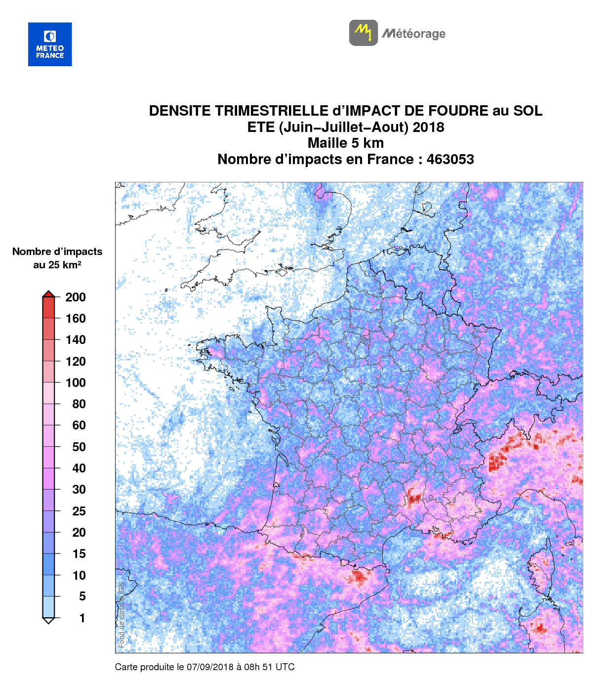 carte des impacts de foudre CARTE. Météo : plus de 463 000 impacts de foudre enregistrés en 