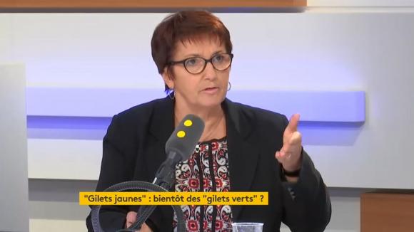 Christiane Lambert, la présidente de la FNSEA, était l\'invitée de franceinfo lundi 3 décembre 2018.