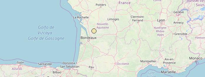 Capture d\'écran de la localisation du séisme du 20 mars en Gironde, sur le site du&nbsp;Réseau National de Surveillance Sismique (RéNaSS).&nbsp;