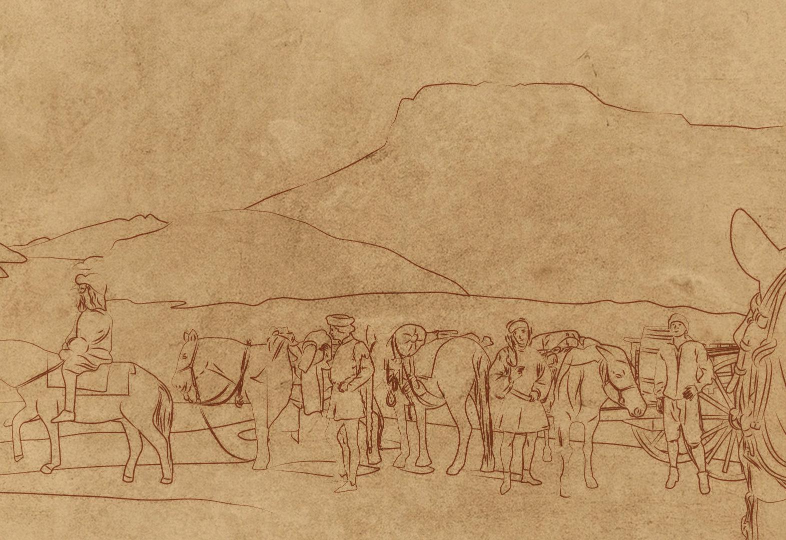 Léonard de Vinci et son escorte lors de leur traversée des Alpes pour se rendre en France, à l\'été 1516.