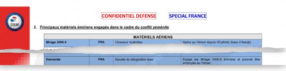 Principaux matériels émiriens engagés dans le cadre du conflit yéménite : le Mirage 2000-9 opère au Yémen, et le Damoclès \"pourrait être employé au Yémen\".