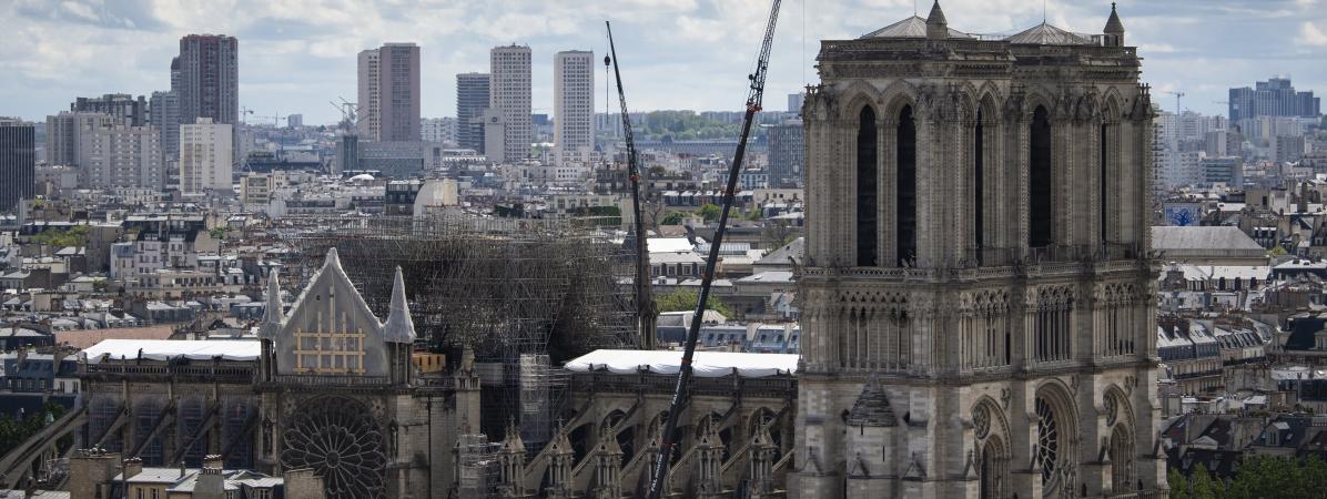 Vue de la&nbsp;cathÃ©drale Notre-Dame de Paris depuis la Tour Saint-Jacques, le 26 avril 2019.&nbsp;