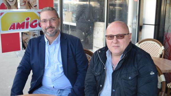 Alain Mondino et Didier Boulain, membres du Rassemblement national, à Tremblay-en-France le 28 mai 2019.