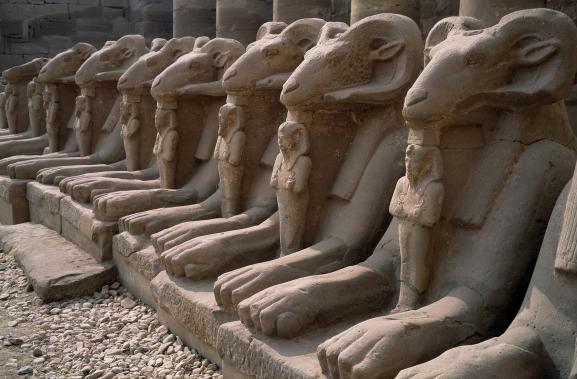 L\'allée des sphinx dans le temple de Karnak à Louxor (Egypte)&nbsp;