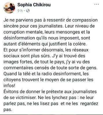 Capture d'écran d'un message posté par Sophia Chikirou sur Facebook, le 27 novembre 2018.