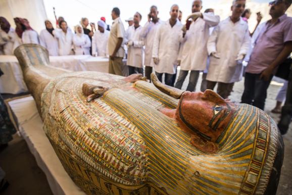 L\'un des sarcophages découverts à Assasif, près de Louxor, dans la Vallée des rois, dévoilés le 19 octobre 2019.