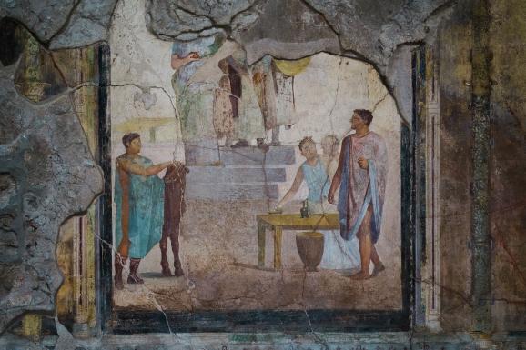 Une fresque dans La Maison des Cupidons d\'Or, désormais visitable sur le site de Pompei (Italie), le 25 novembre 2019.