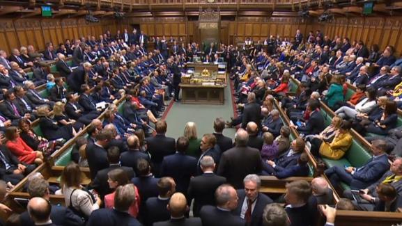 L\'intérieur de la Chambre des communes britanniques, le 24 octobre 2019 à Londres (Royaume-Uni).&nbsp;