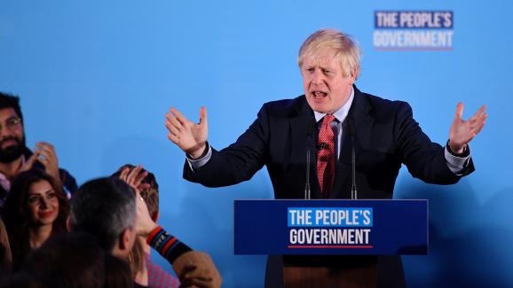 Le Premier ministre britannique, Boris Johnson, après sa victoire aux élections législatives, le 13 décembre 2019 à Londres (Royaume-Uni).