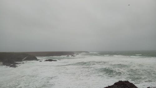 La mer démontée à Belle-Ile-en-Mer (Morbihan), en raison de la tempête Ciara, le 9 février 2020.