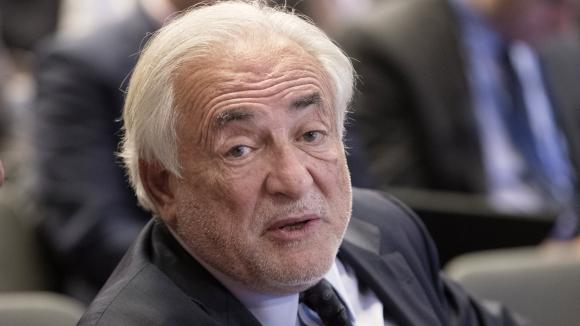 L\'ancien directeur général du FMI Dominique Strauss-Kahn lors d\'une réunion à Washington le 19 avril 2017