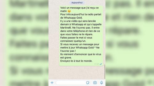 WhatsApp Gold, vidéo Martinelli... Un message de mise en garde contre un virus informatique qui mêle fake news et vraie arnaque