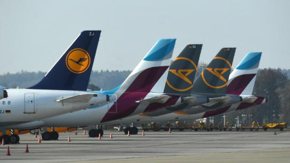 Des avions de la compagnie&nbsp;Lufthansa, le 7 avril 2020, à Munich.