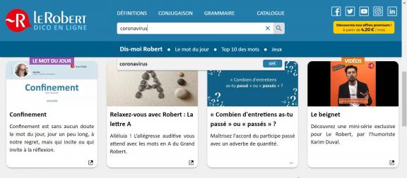 Le portail Le Robert Dico en ligne&nbsp;lancé le&nbsp;16 avril 2020