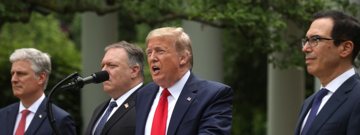 Le président américain Donald Trump donne une conférence de presse dans les jardins de la Maison Blanche, le 29 mai 2020.