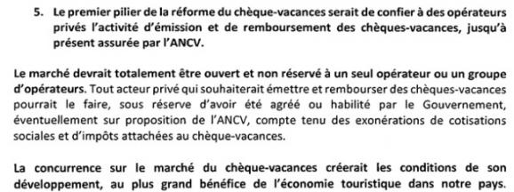 Extrait d\'une note non-signée adressée à l\'équipe de campagne d\'Emmanuel Macron pour la présidentielle 2017, à propos des chèques-vacances.