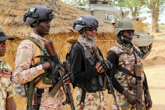 Militaires sur leur base à Baga, dans le nord-est du Nigeria, le 2 août 2019