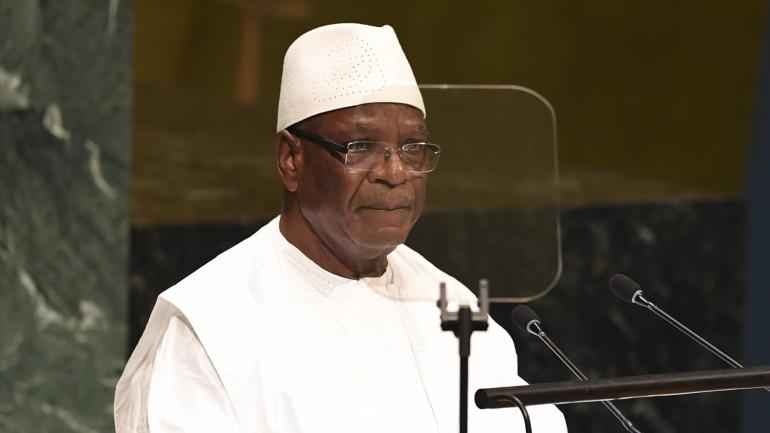 Le prÃ©sident du Mali, Ibrahim Boubacar KeÃ¯ta, Ã  la tribune lors du sommet de la paix Nelson Mandela Ã  New York, le 24 septembre 2018.