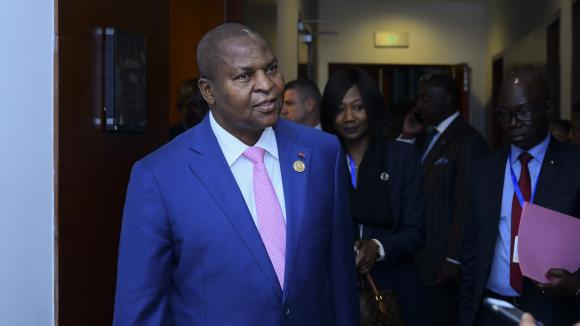 Le président centrafricain Faustin-Archange Touadera lors du Sommet de l\'Union africaine le 9 février 2020 à Addis-Abeba (Ethiopie)