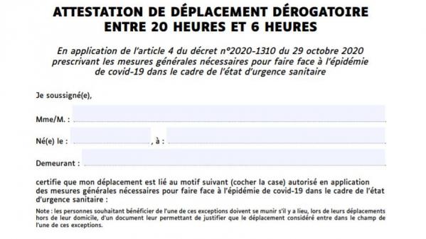 Couvre-feu : voici la nouvelle attestation obligatoire à partir de ce soir