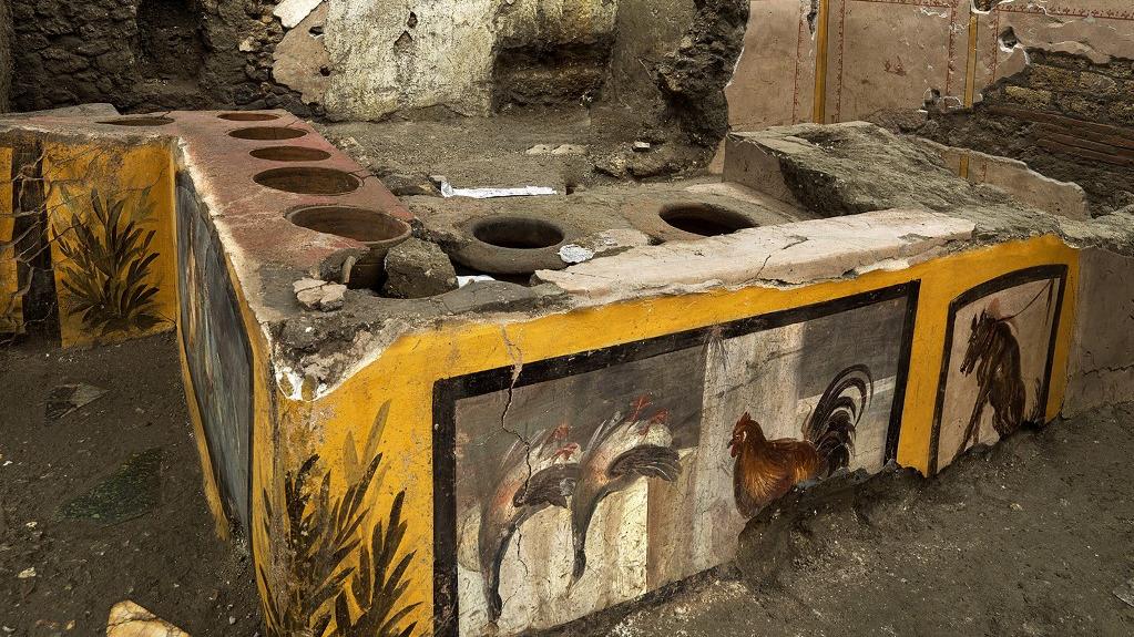 a catering stall discovered under the ashes in Pompeii