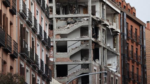 Les décombres de l'immeuble qui a explosé le 21 janvier 2021, dans le centre de Madrid, à cause d'une fuite de gaz.