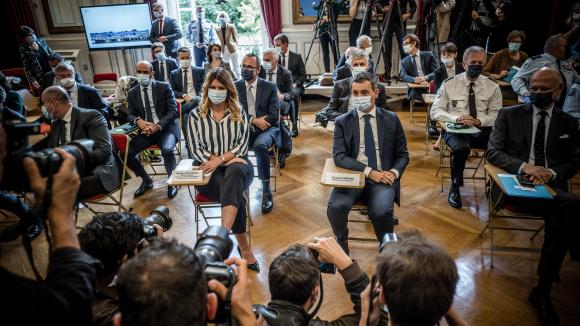 Gérald Darmanin, ministre de l'Intérieur, et Marlène Schiappa, ministre déléguée chargée de la citoyenneté, place Beauvau, en aôut 2020.