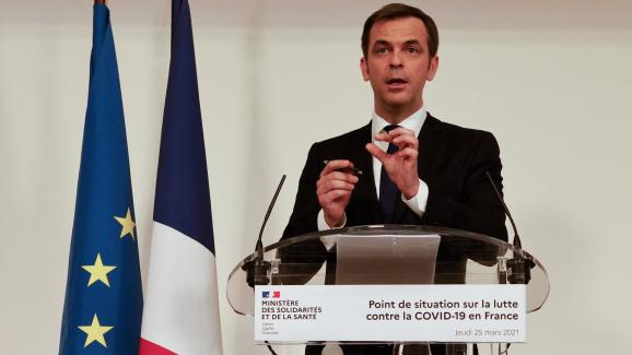 Paris.  Olivier Véran, the Minister of Health, during the press conference on Thursday, March 25, 2021 on the government's strategy in the fight against the third wave of the coronavirus.