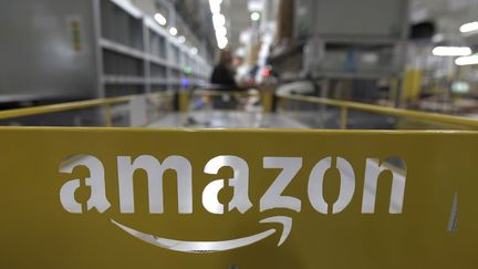 Un chariot Amazon dans un centre du géant de la distribution, à&nbsp;Moenchengladbach (Allemagne), le 17 décembre 2019. (INA FASSBENDER / AFP)