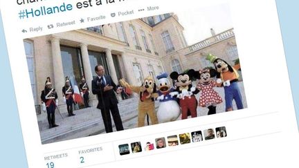 Un photomontage &ndash; assez &eacute;vident &ndash; de Fran&ccedil;ois Hollande ayant circul&eacute; sur Twitter lors du dernier remaniement minist&eacute;riel, le 25 ao&ucirc;t 2014. (AIGLEMALIN / TWITTER)