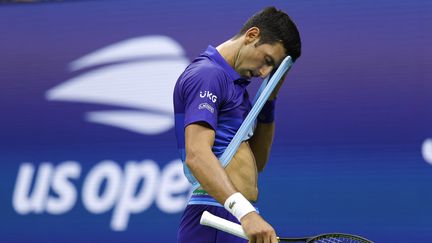 Novak Djokovic au premier tour de l'US Open face à Holger Rune, mercredi 1er septembre. (SARAH STIER / GETTY IMAGES NORTH AMERICA / AFP)