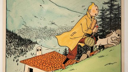 Détail de l'aquarelle Hergé vendue aux enchères chez Christies, en mai 2018
 (ROMUALD MEIGNEUX/SIPA)