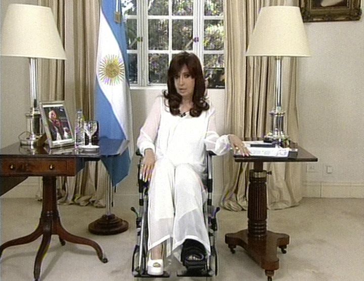 Capture d'&eacute;cran de l'intervention de la pr&eacute;sidente argentine, Cristina Kirchner, le 26 janvier 2015 &agrave; Buenos Aires (Argentine). (AFP)