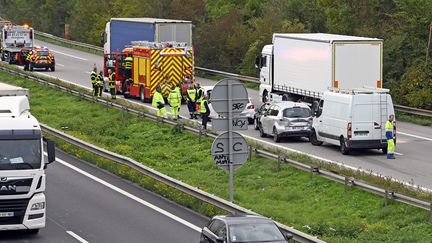 Un accident sur l'autoroute 31, dans le sens Metz-Nancy, au niveau de Custines (Meurthe-et-Moselle), le 11 octobre 2022. (MAXPPP)