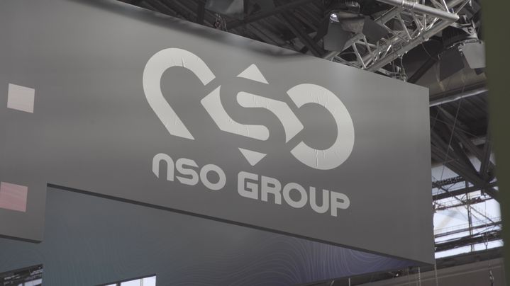 Logo de NSO Group au salon Milipol à Paris en novembre 2019. (FORBIDDEN STORIES)