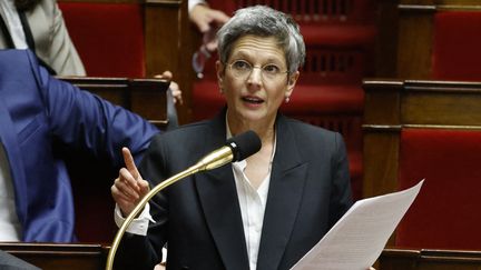 Sandrine Rousseau, députée EELV, à l'Assemblée nationale, lundi 3 octobre 2022. (LUDOVIC MARIN / AFP)