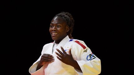 Clarisse Agbegnenou lors des championnats du monde, le 9 juin 2021. (ATTILA KISBENEDEK / AFP)