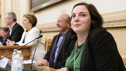 Emmanuelle Cosse, la secr&eacute;taire nationale d'EELV, le 4 avril &agrave; l'Assembl&eacute;e nationale.&nbsp; (BERTRAND GUAY / AFP)