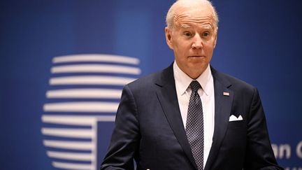 Le président américain Joe Biden lors des sommets du G7 et de l'Otan à Bruxelles, jeudi 24 mars 2022. (BRENDAN SMIALOWSKI / AFP)